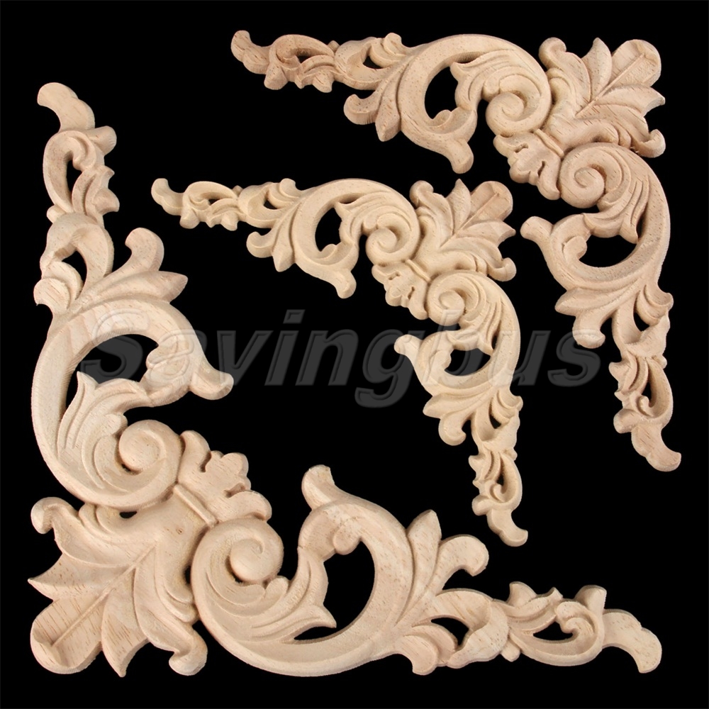 4/8 Unpainted Wooden Carved Onlay Appliques Furniture Home